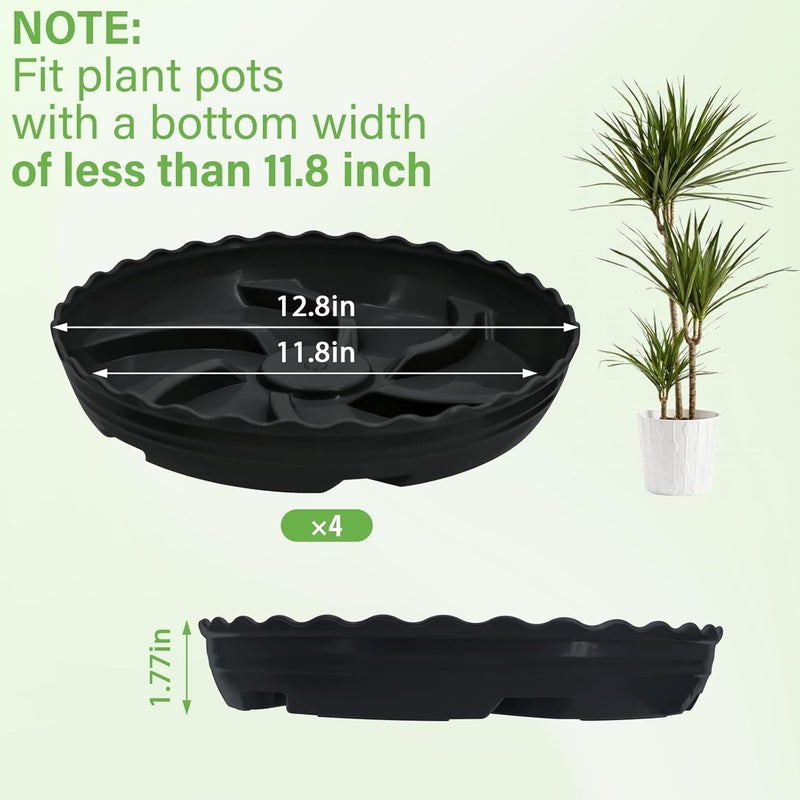 ittyfei 4 Pack 12 Inch Plant Trays for Pots, Raised Ridge Plant Saucers,6 8 10 14 Inch Durable Plastic Plant Pot Saucer,Black Round Plant Water Catcher Tray for Indoors and Outdoors (Black, 12‘’4pack) - Image 2